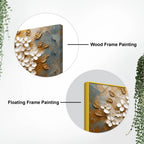 Aesthetic White Blossom Tree with Golden Leaves 3D Canvas Wall Painting