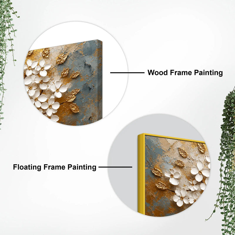Aesthetic White Blossom Tree with Golden Leaves 3D Canvas Wall Painting