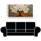 Aesthetic White Blossom Tree with Golden Leaves 3D Canvas Wall Painting