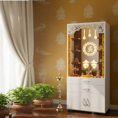 aesthetic-white-finish-wooden-floor-temple-with-om-led-back-panel-spacious-drawer-storage-cabinet-for-home-office