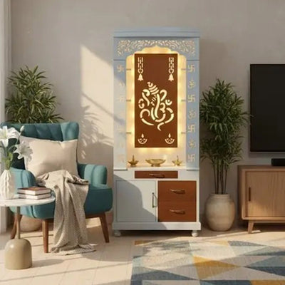 aesthetic-white-finish-wooden-floor-temple-with-shri-ganeshji-led-back-panel-spacious-drawer-storage-cabinet-for-home-office