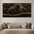 Affectionate Parrot Pair on Branch Metallic Look 3D Canvas Wall Painting