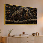 Affectionate Parrot Pair on Branch Metallic Look 3D Canvas Wall Painting