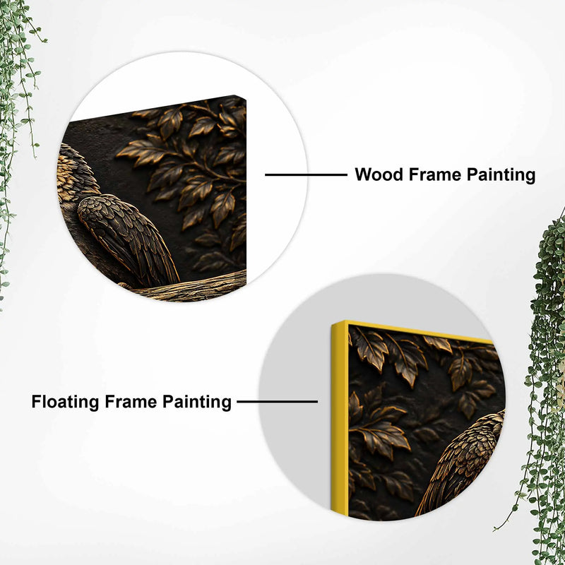 Affectionate Parrot Pair on Branch Metallic Look 3D Canvas Wall Painting