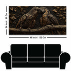 Affectionate Parrot Pair on Branch Metallic Look 3D Canvas Wall Painting