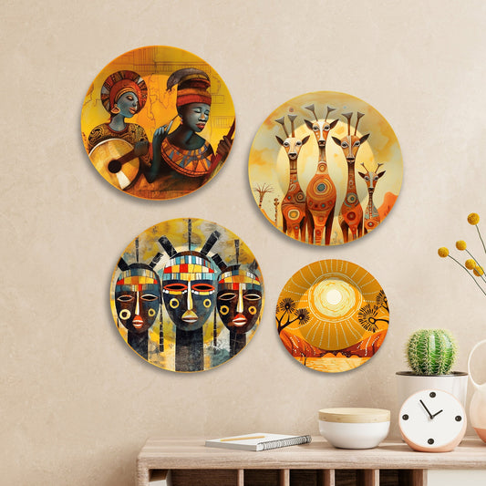 African Abstract Art Premium Wall Plates Painting Set of Four