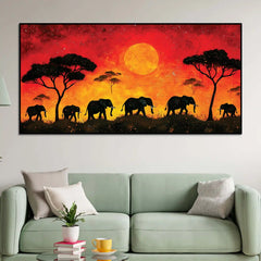 African Abstract Elephant Sunset Canvas Wall Painting
