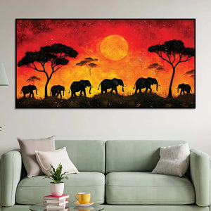 African Abstract Elephant Sunset Canvas Wall Painting