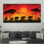 African Abstract Elephant Sunset Canvas Wall Painting