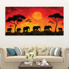 African Abstract Elephant Sunset Canvas Wall Painting