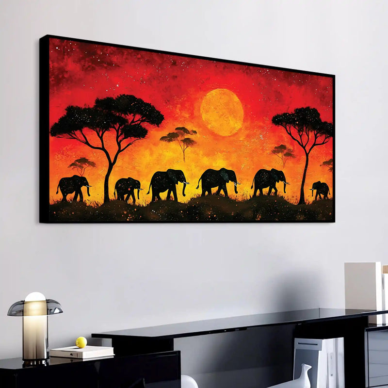 African Abstract Elephant Sunset Canvas Wall Painting