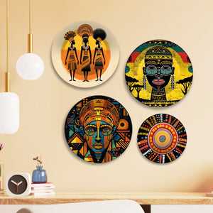 African Culture Premium Wall Plates Painting Set of Four