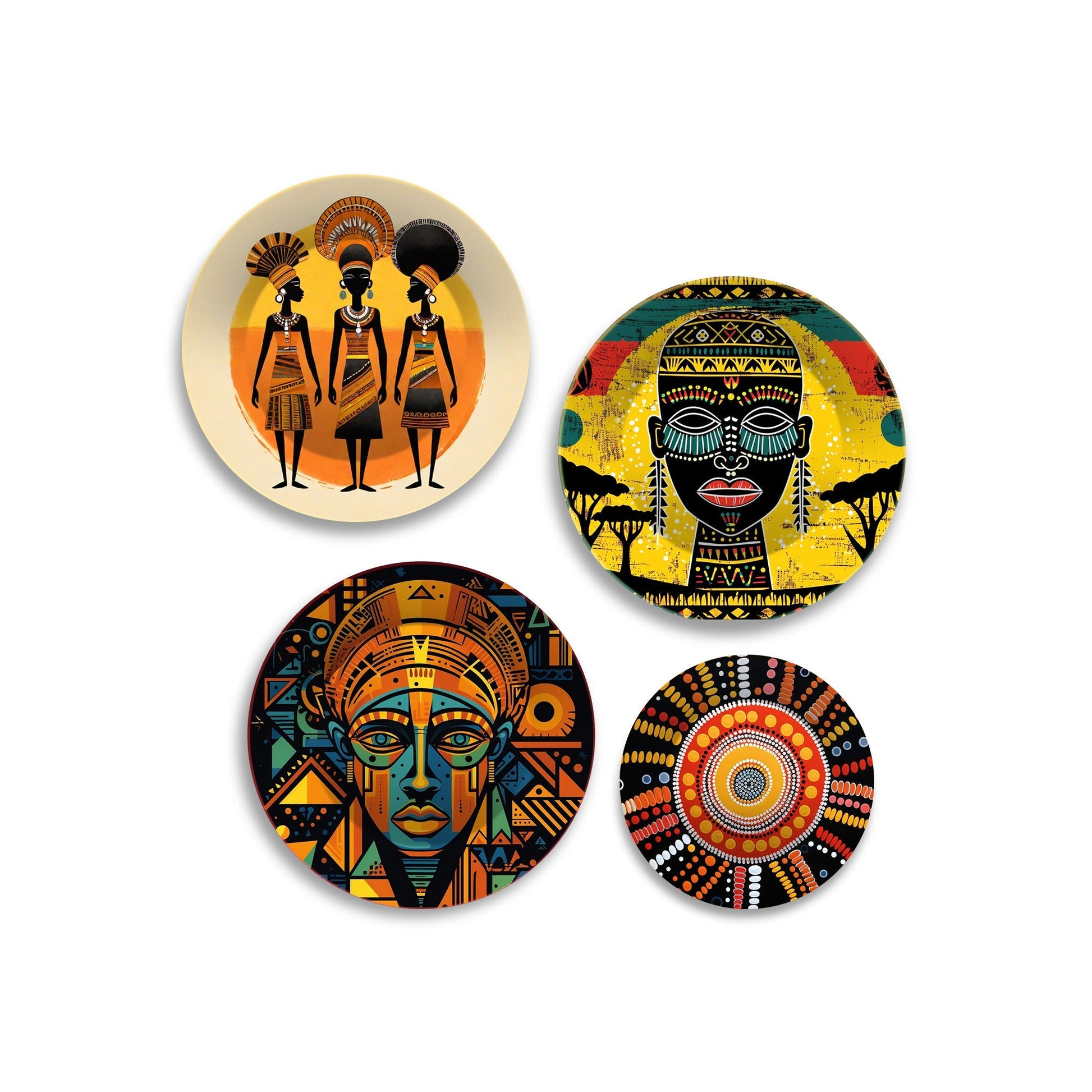 African Culture Premium Wall Plates Painting Set of Four