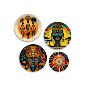 African Culture Premium Wall Plates Painting Set of Four