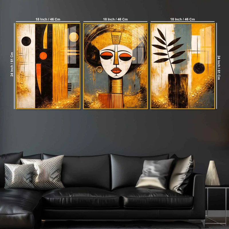African Inspired Wall Art Floating Acrylic Painting Set of 3