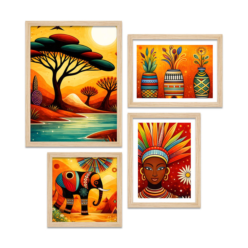 African Inspired Wall Frame Set of Four