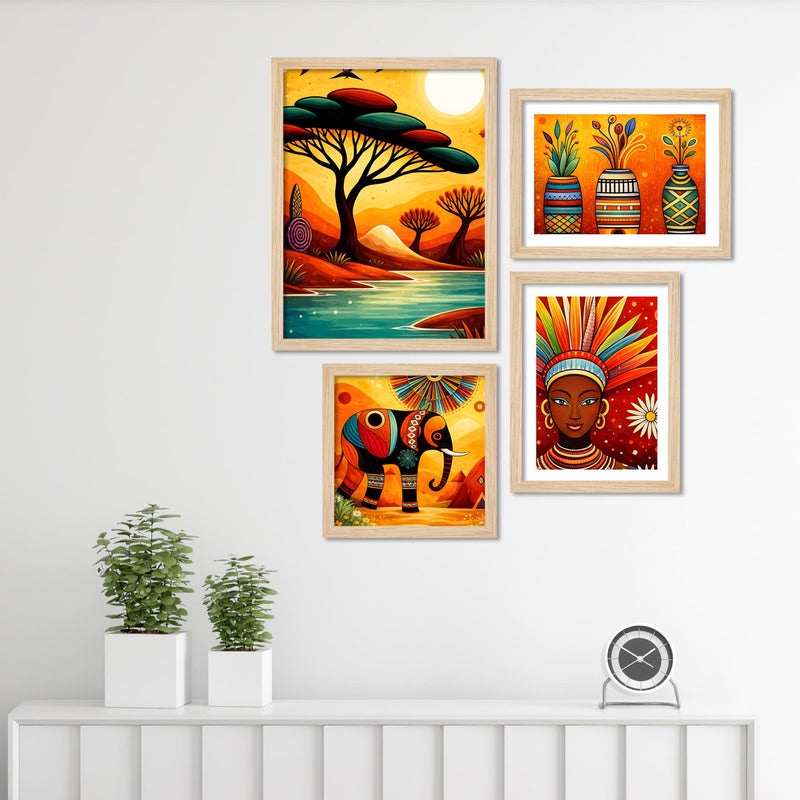 African Inspired Wall Frame Set of Four