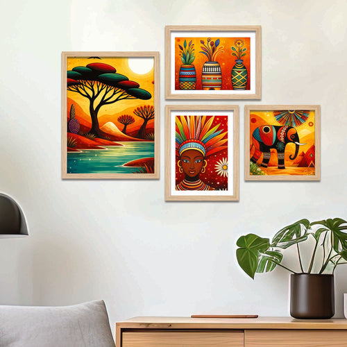 African Inspired Wall Frame Set of Four