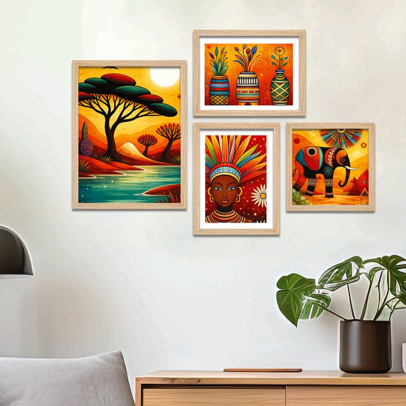 African Inspired Wall Frame Set of Four