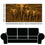 African Mother Elephant with Calves Metallic Look 3D Canvas Wall Painting