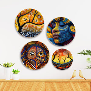 African Tribal Art Premium Wall Plates Painting Set of Four