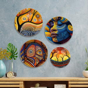 African Tribal Art Premium Wall Plates Painting Set of Four