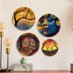 African Tribal Art Premium Wall Plates Painting Set of Four