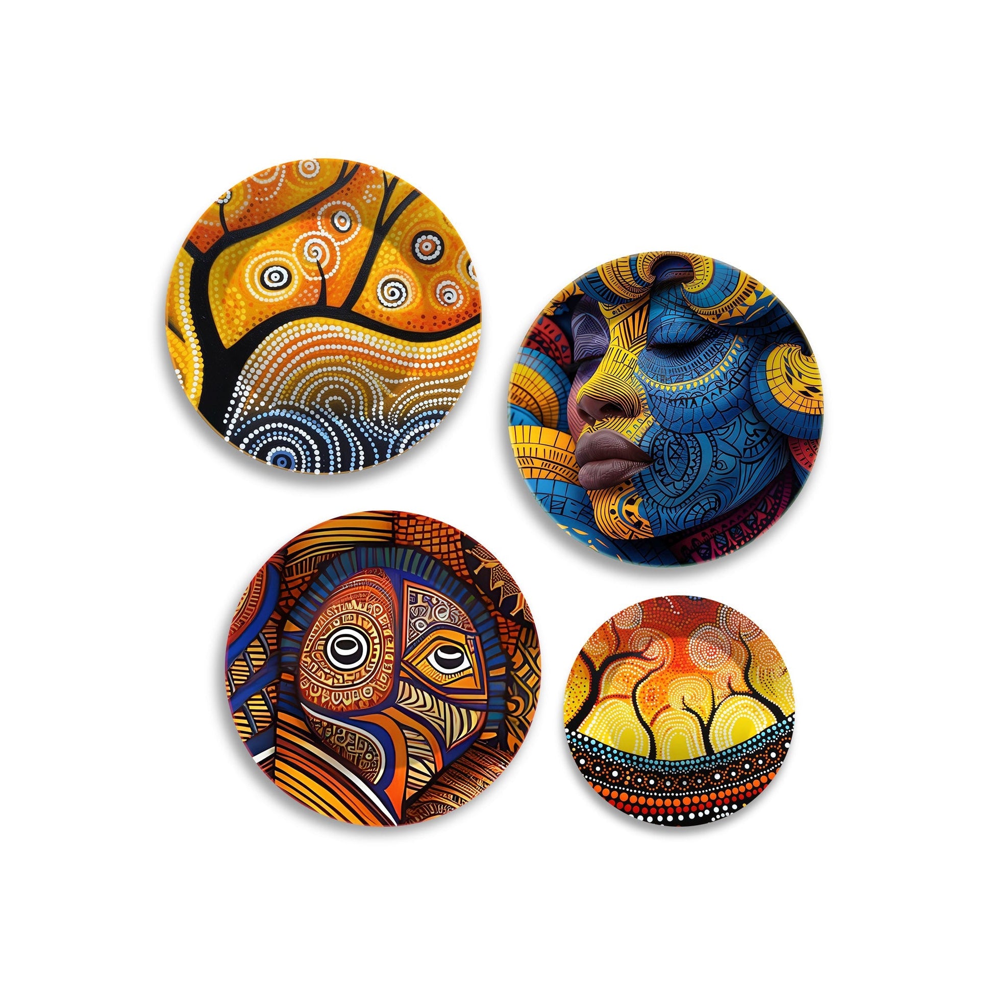 African Tribal Art Premium Wall Plates Painting Set of Four