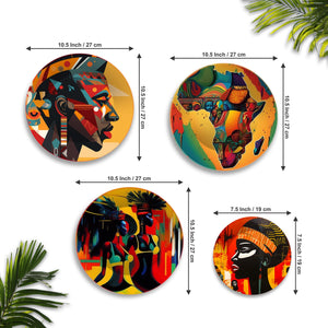 African Tribal Art Wall Plates Painting Set of Four