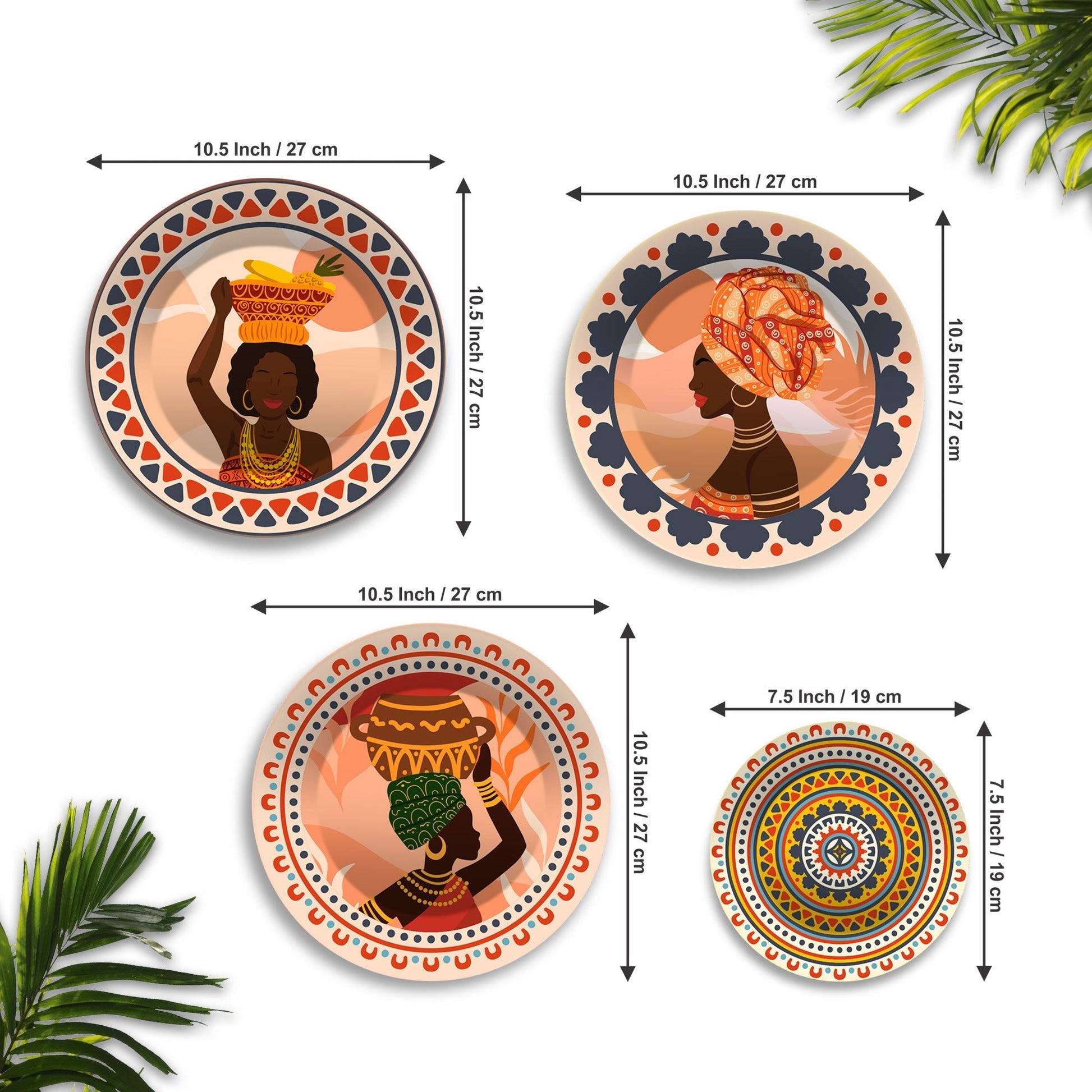 African Women Premium Wall Plates Painting Set of Four