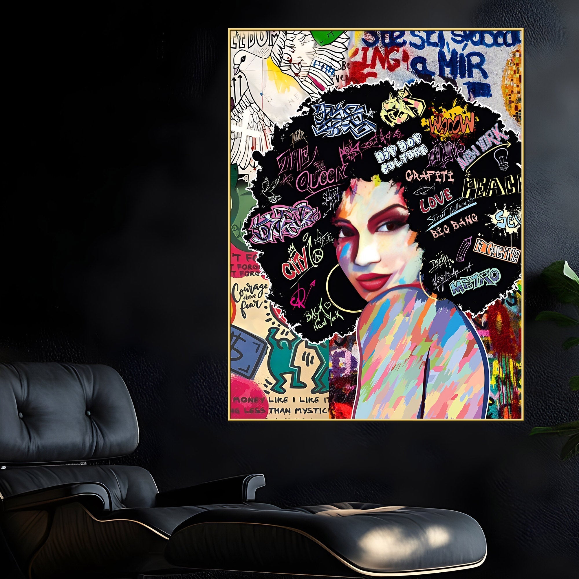 Afro Graffiti Queen Cotton Canvas Wall Painting