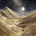 Alluring Moon Golden Sky and Mountains Floating Frame Crystal Wall Painting Set of 3