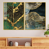Amazing Golden Pattern Acrylic Floating Wall Painting Set of 2