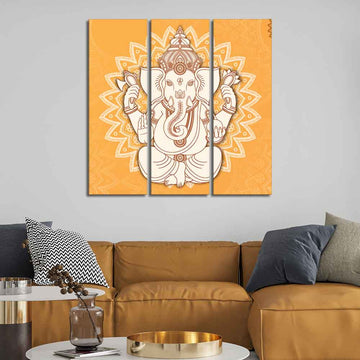 Amazing Lord Ganesha Abstract Art Wall Painting Set of Three