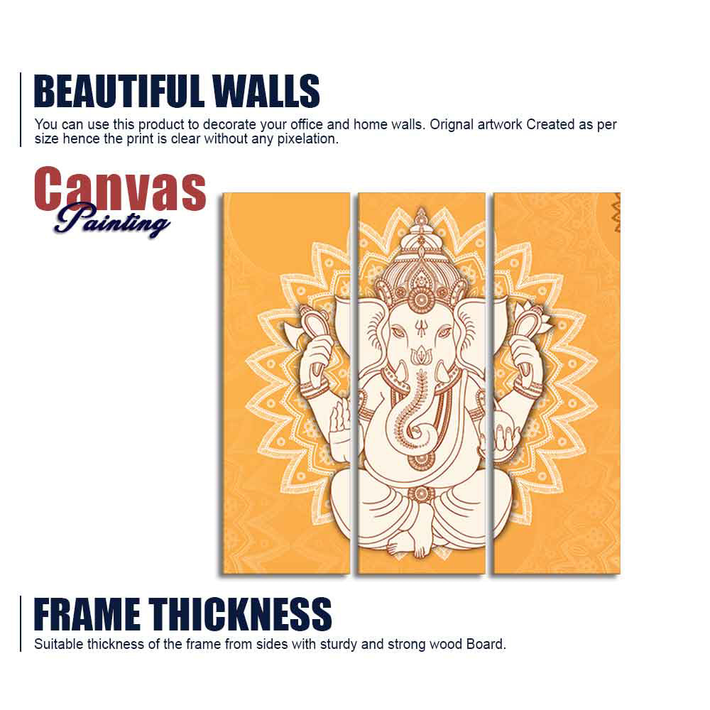 Amazing Lord Ganesha Abstract Art Wall Painting Set of Three