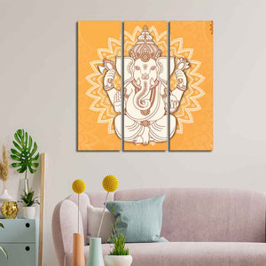 Amazing Lord Ganesha Abstract Art Wall Painting Set of Three