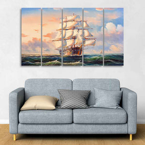 Amazing Sailing Ship Wall Painting of Five Pieces