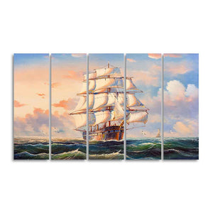 Amazing Sailing Ship Wall Painting of Five Pieces