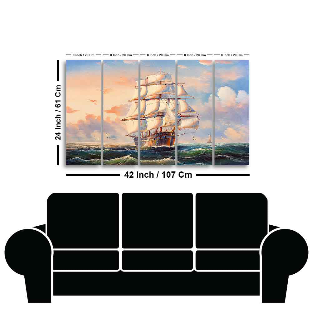 Amazing Sailing Ship Wall Painting of Five Pieces