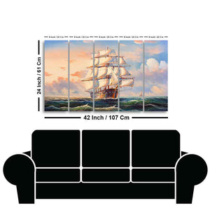 Amazing Sailing Ship Wall Painting of Five Pieces