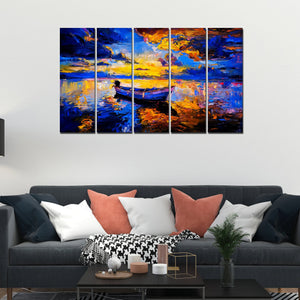 Amazing Sunset at Beach Canvas Wall Painting 5 Pieces