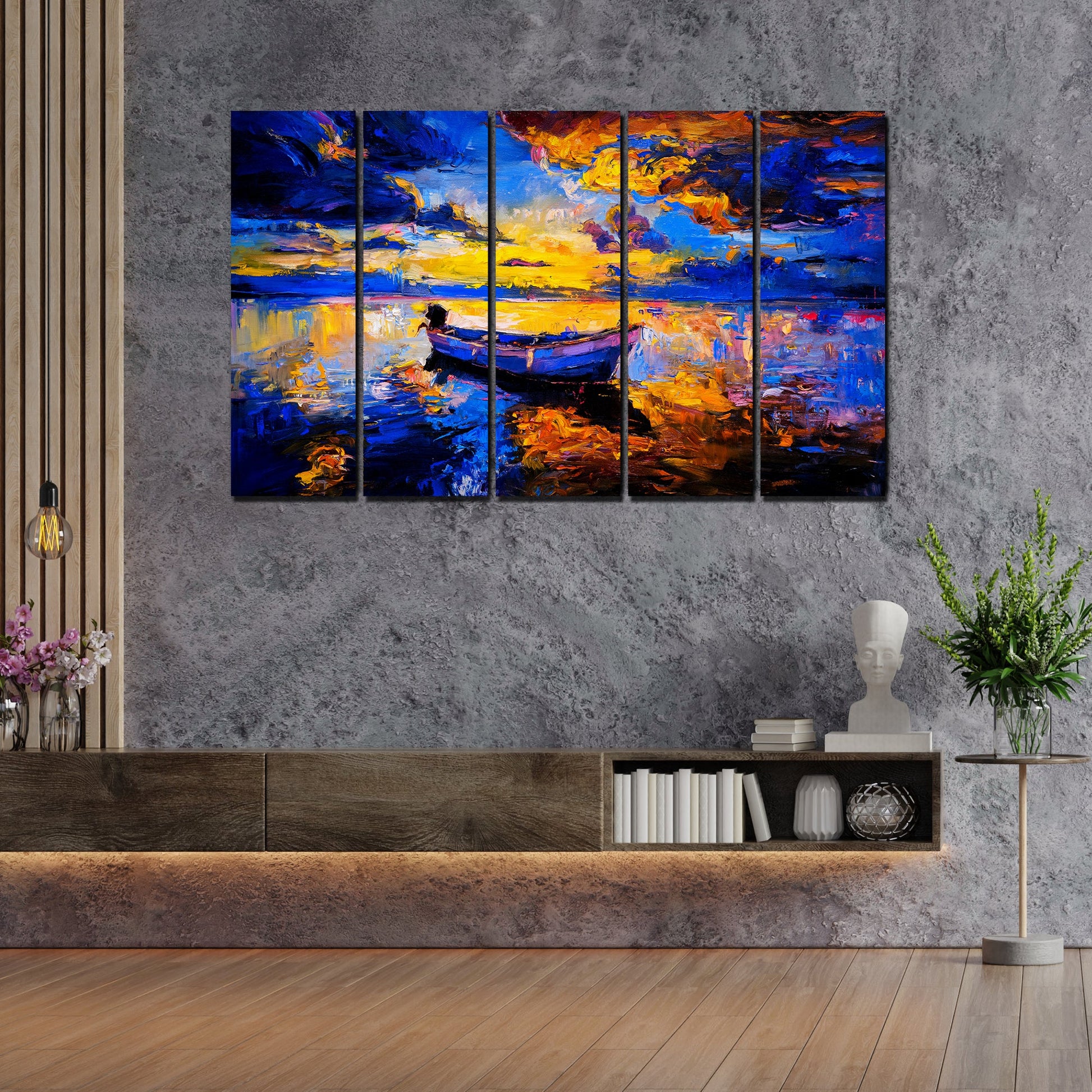 Amazing Sunset at Beach Canvas Wall Painting 5 Pieces