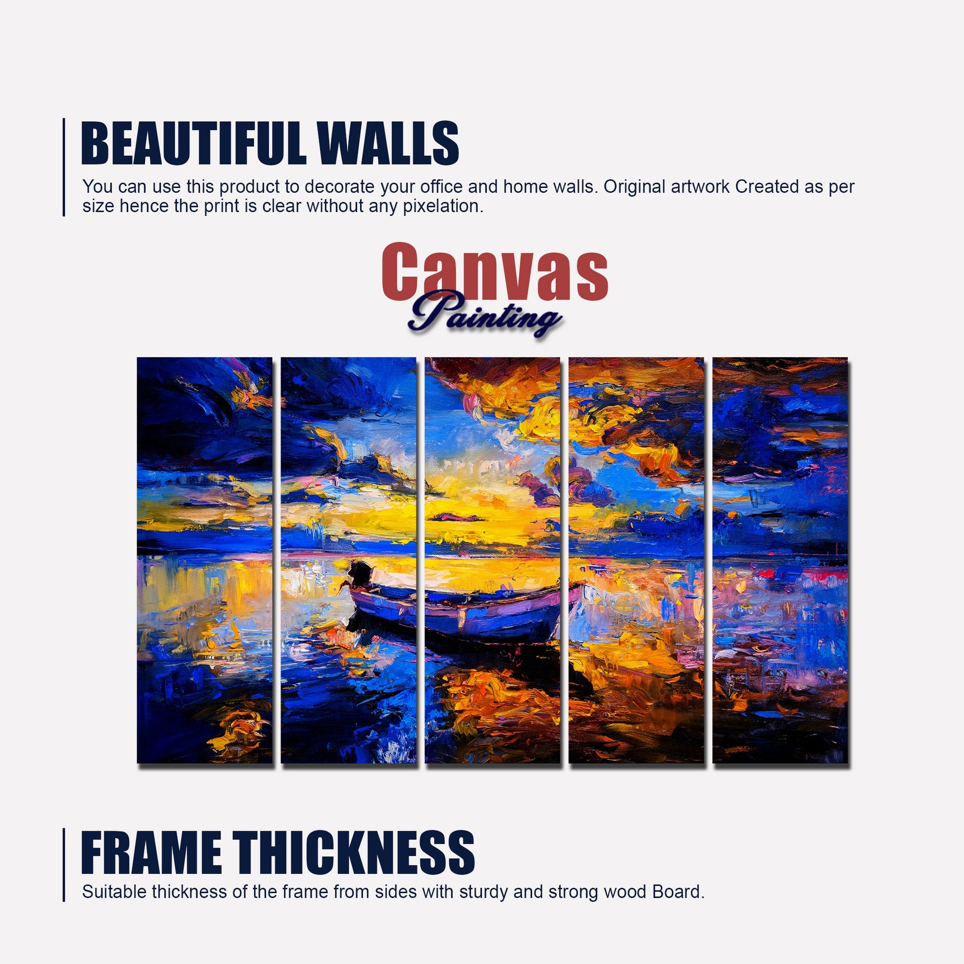 Amazing Sunset at Beach Canvas Wall Painting 5 Pieces