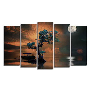 Amazing Tree Under The Moon Premium Wall Painting Set of 5 Pieces