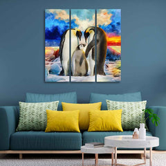 Animal Wall Painting of Penguins Set of 3 Pieces