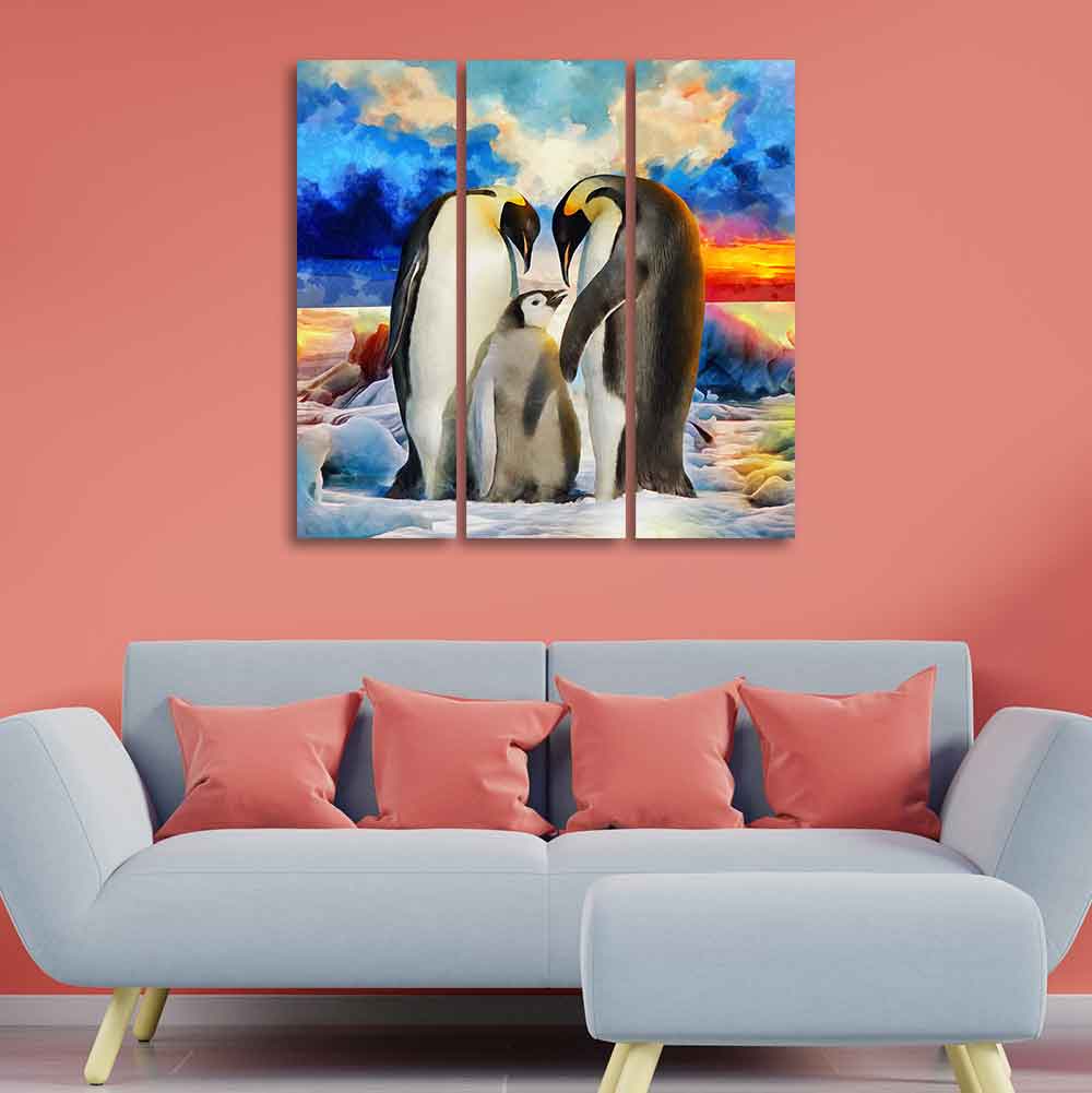 Animal Wall Painting of Penguins Set of 3 Pieces