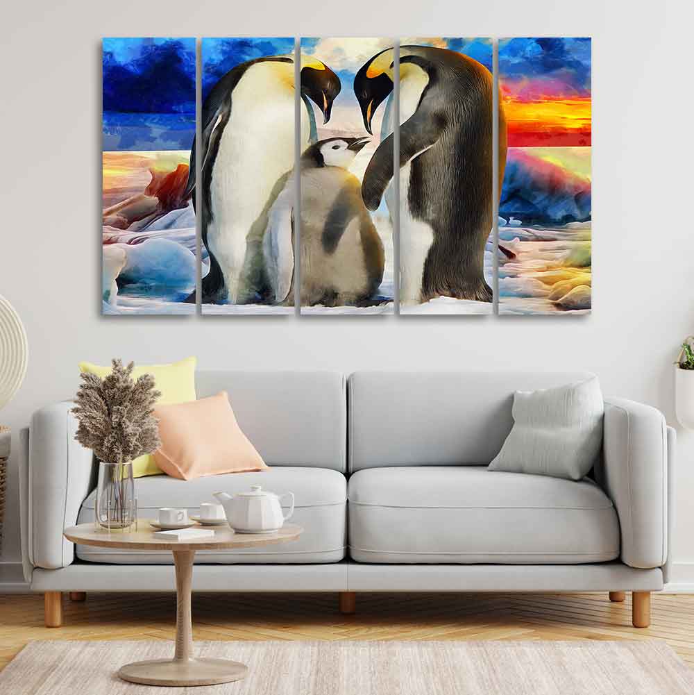 Animal Wall Painting of Penguins Set of Five Pieces