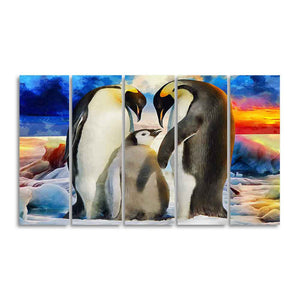 Animal Wall Painting of Penguins Set of Five Pieces