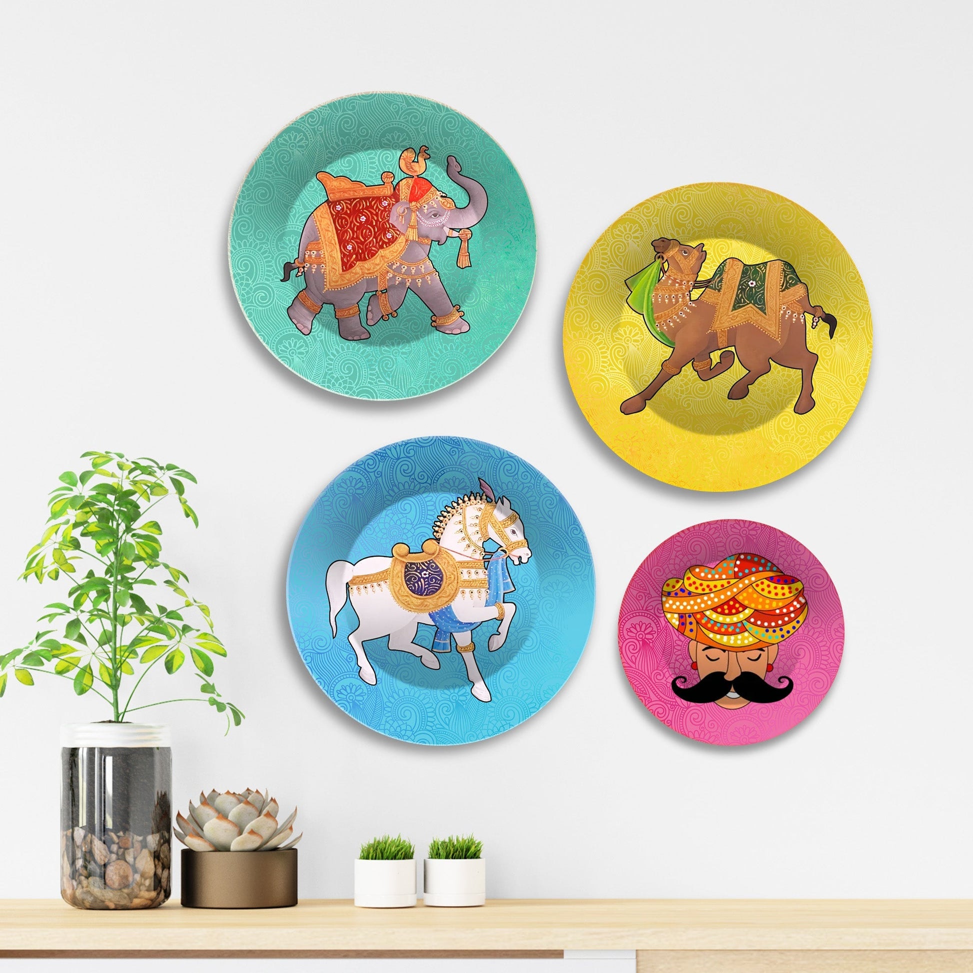 Animal's Ride Premium Wall Plates Painting Set of Four