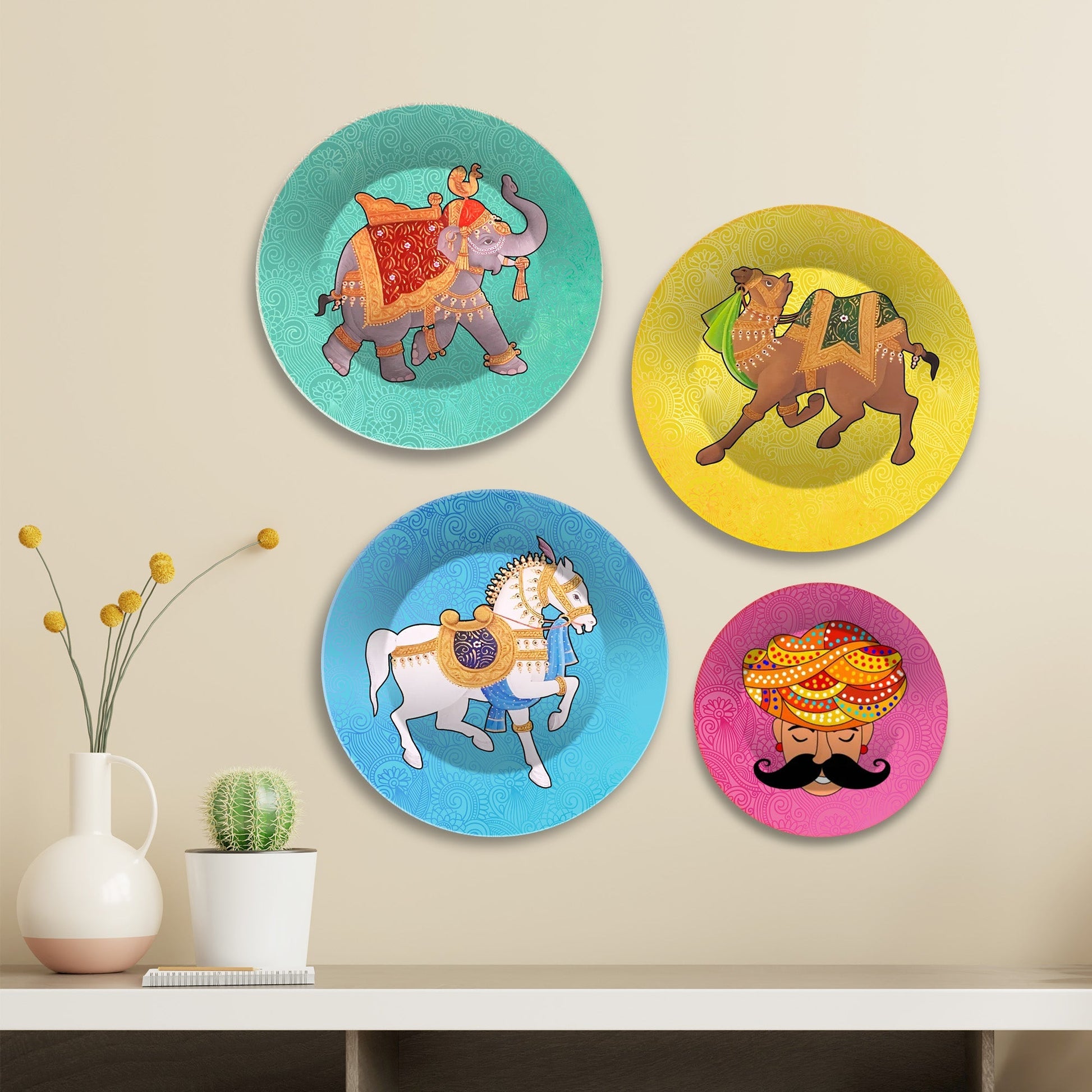 Animal's Ride Premium Wall Plates Painting Set of Four